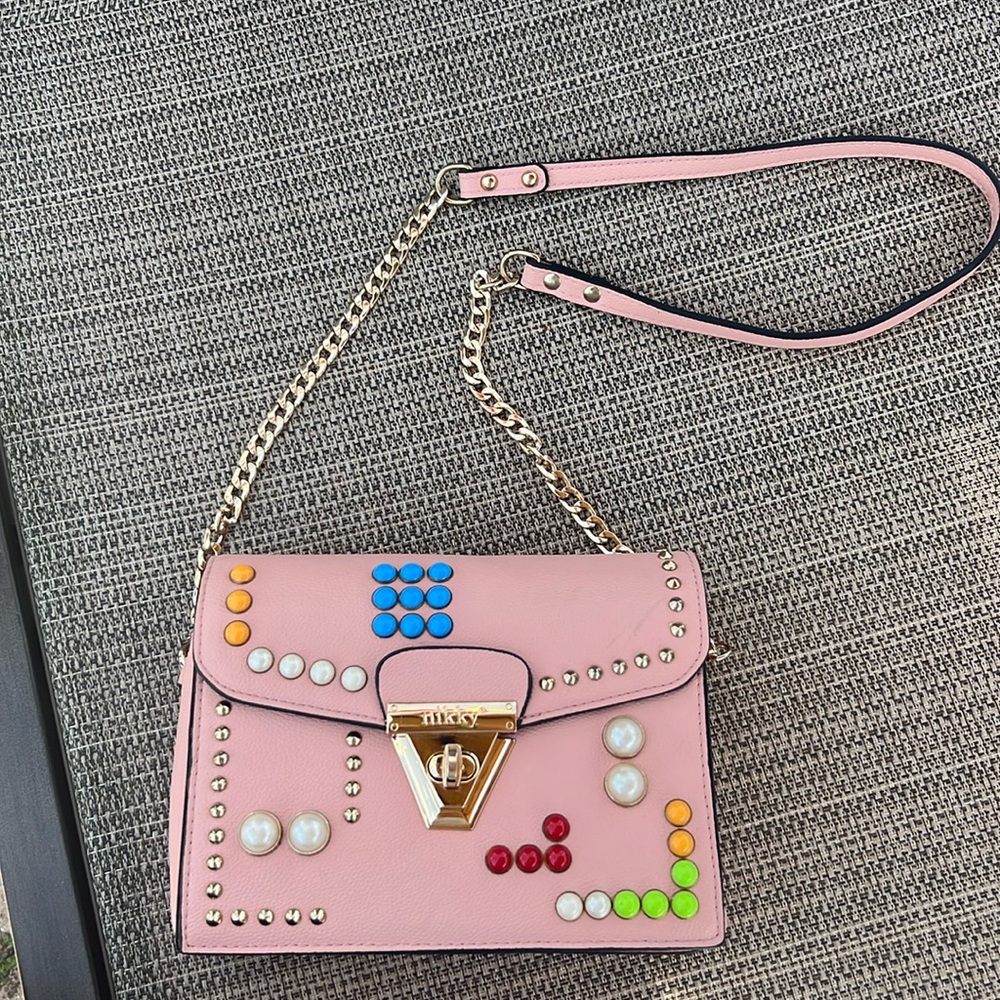 Pink Studded Crossbody Bag